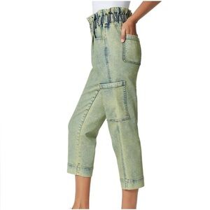 🆕Tapered Paperbag Acid Wash Grunge Jeans XL Pullon Crop Anne Klein